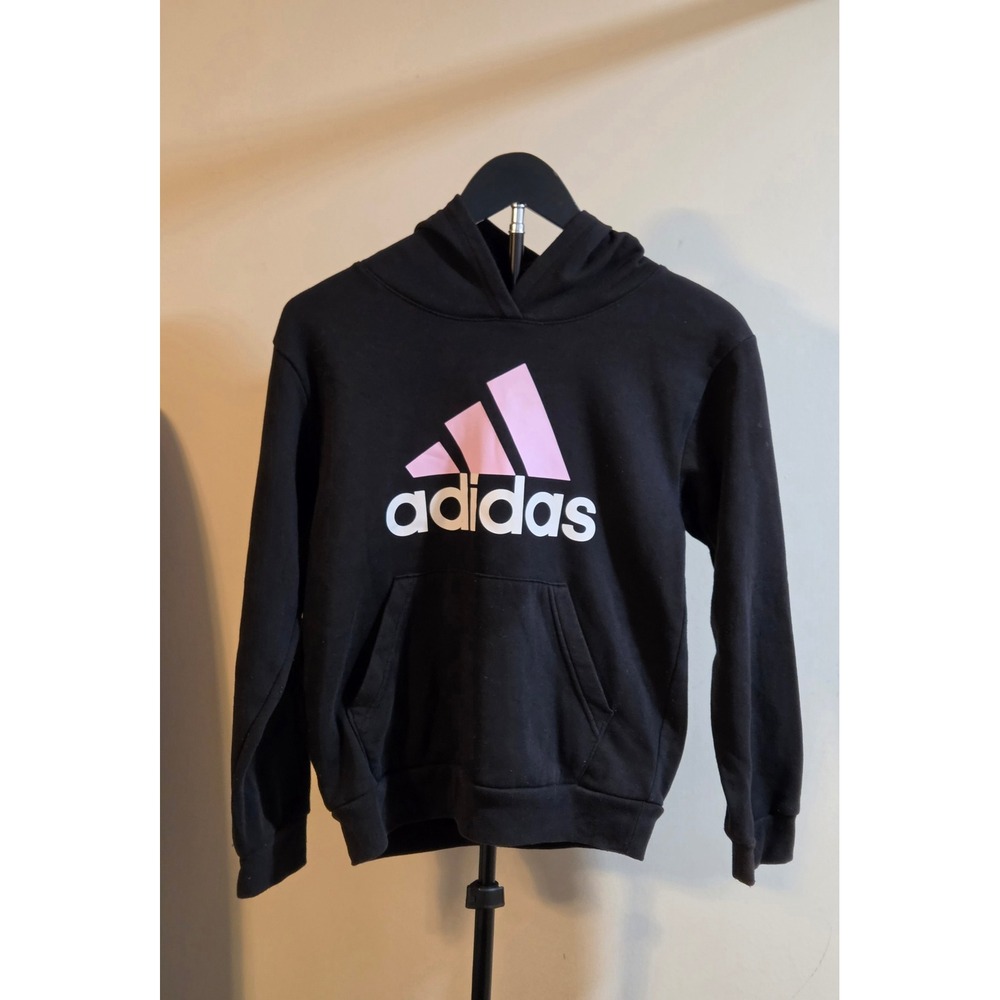 Adidas Regular Fit Spellout Pullover Hoodie Youth Size 10/12 Black